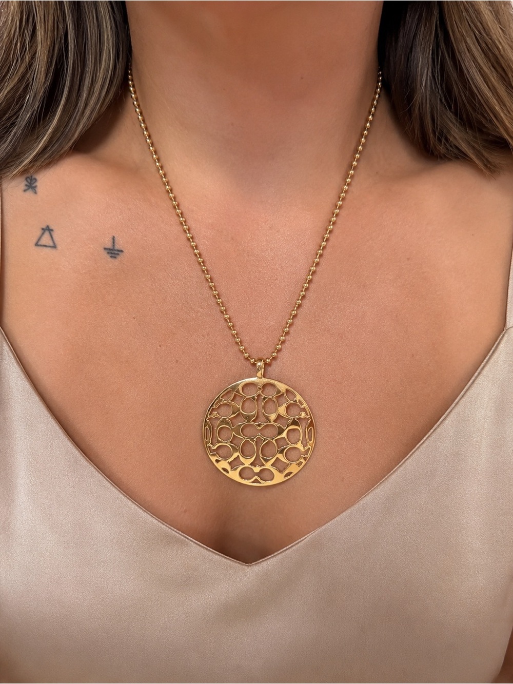 Authentic Coach Gold-Tone Circle Pendant Necklace